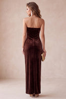 Load image into Gallery viewer, Champegne Velvet Sheath Strapless Long Wedding Guest Dress