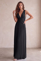 Load image into Gallery viewer, Sky Blue A-Line V-Neck Pleated Long Wedding Guest Dress