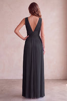 Load image into Gallery viewer, Sky Blue A-Line V-Neck Pleated Long Wedding Guest Dress