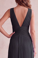 Load image into Gallery viewer, Sky Blue A-Line V-Neck Pleated Long Wedding Guest Dress