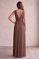 Load image into Gallery viewer, Sky Blue A-Line V-Neck Pleated Long Wedding Guest Dress