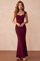 Load image into Gallery viewer, Burgundy Mermaid Thick Straps Long Wedding Guest Dress