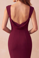 Load image into Gallery viewer, Burgundy Mermaid Thick Straps Long Wedding Guest Dress