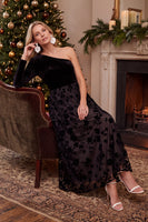 Load image into Gallery viewer, Black A Line Velvet Floral One Shoulder Long Wedding Guest Dress with Sleeve