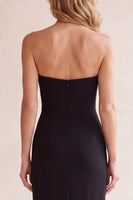 Load image into Gallery viewer, Black Sheath Strapless Satin Long Wedding Guest Dress with Pockets