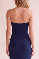 Load image into Gallery viewer, Black Sheath Strapless Satin Long Wedding Guest Dress with Pockets