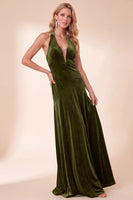 Load image into Gallery viewer, Royal Blue Velvet A Line Halter Long Wedding Guest Dress