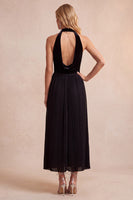 Load image into Gallery viewer, Olive A-Line Halter Pleated Long Wedding Guest Dress