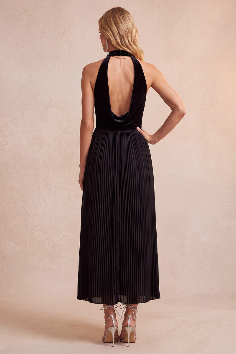 Load image into Gallery viewer, Olive A-Line Halter Pleated Long Wedding Guest Dress