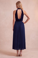 Load image into Gallery viewer, Olive A-Line Halter Pleated Long Wedding Guest Dress