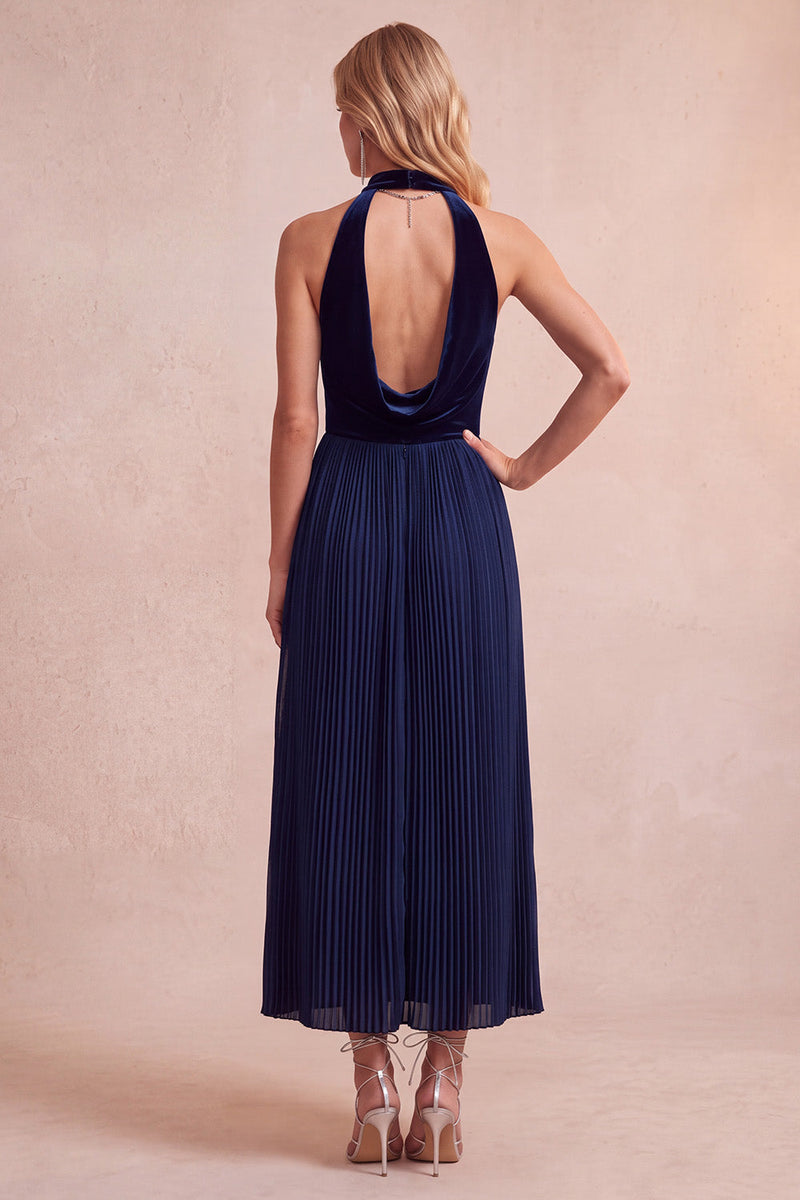 Load image into Gallery viewer, Olive A-Line Halter Pleated Long Wedding Guest Dress