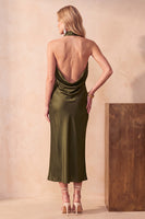 Load image into Gallery viewer, Purple Bodycon High Neck Long Satin Wedding Guest Dress