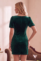 Load image into Gallery viewer, Burunt Orange Velvet V-Neck Puff Sleeves Short Wedding Guest Dress with Bow