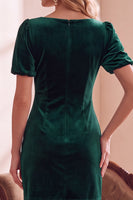 Load image into Gallery viewer, Burunt Orange Velvet V-Neck Puff Sleeves Short Wedding Guest Dress with Bow