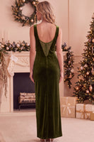 Load image into Gallery viewer, Burgundy Sheath Boat Neck Long Wedding Guest Dress with Slit