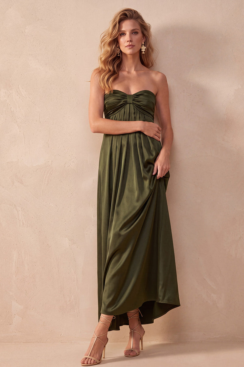 Load image into Gallery viewer, Olive A-Line Sweetheart Ruched Long Wedding Guest Dress