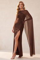 Load image into Gallery viewer, Navy Mermaid Bateau Neck Long Wedding Guest Dress with Cape