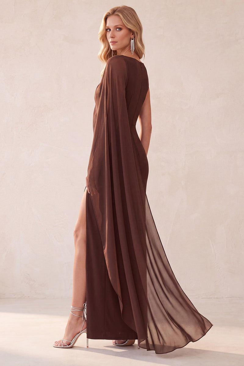 Load image into Gallery viewer, Navy Mermaid Bateau Neck Long Wedding Guest Dress with Cape
