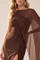 Load image into Gallery viewer, Navy Mermaid Bateau Neck Long Wedding Guest Dress with Cape