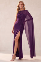 Load image into Gallery viewer, Navy Mermaid Bateau Neck Long Wedding Guest Dress with Cape