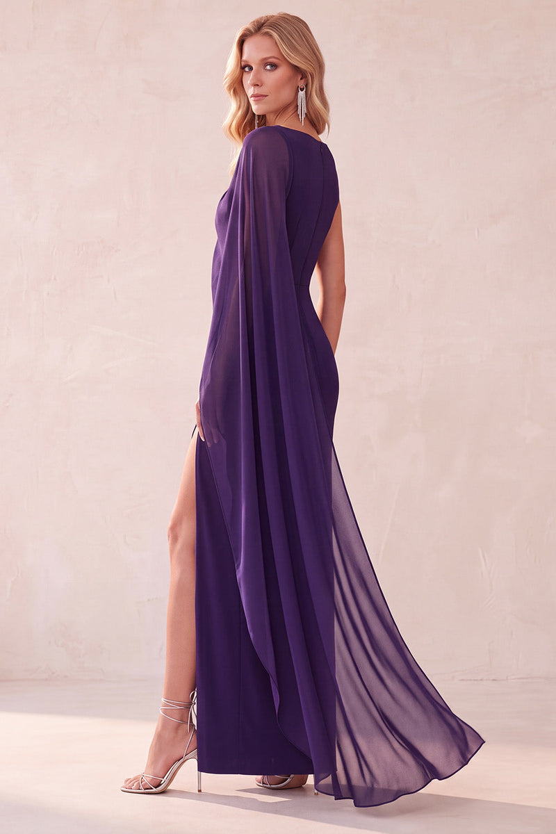 Load image into Gallery viewer, Navy Mermaid Bateau Neck Long Wedding Guest Dress with Cape