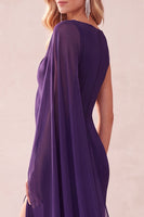 Load image into Gallery viewer, Navy Mermaid Bateau Neck Long Wedding Guest Dress with Cape