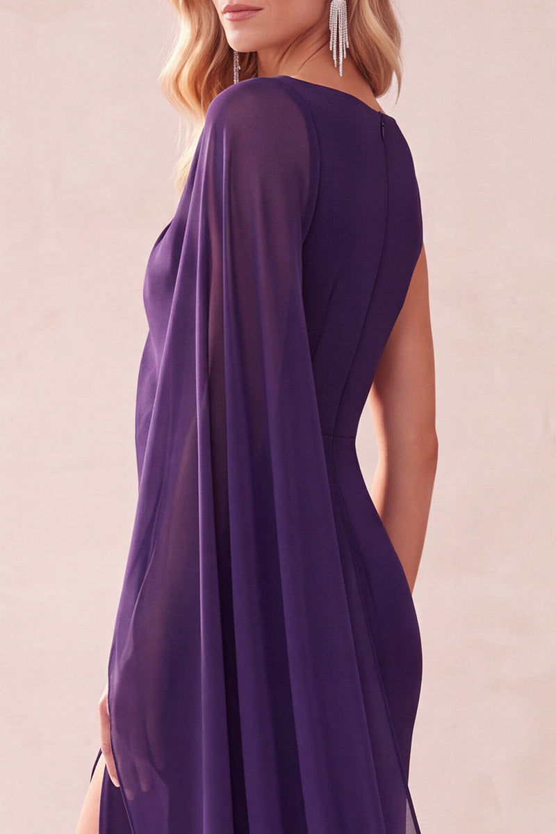 Load image into Gallery viewer, Navy Mermaid Bateau Neck Long Wedding Guest Dress with Cape