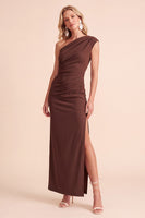 Load image into Gallery viewer, Light Purple Sheath One Shoulder Ruched Long Wedding Guest Dress with Slit