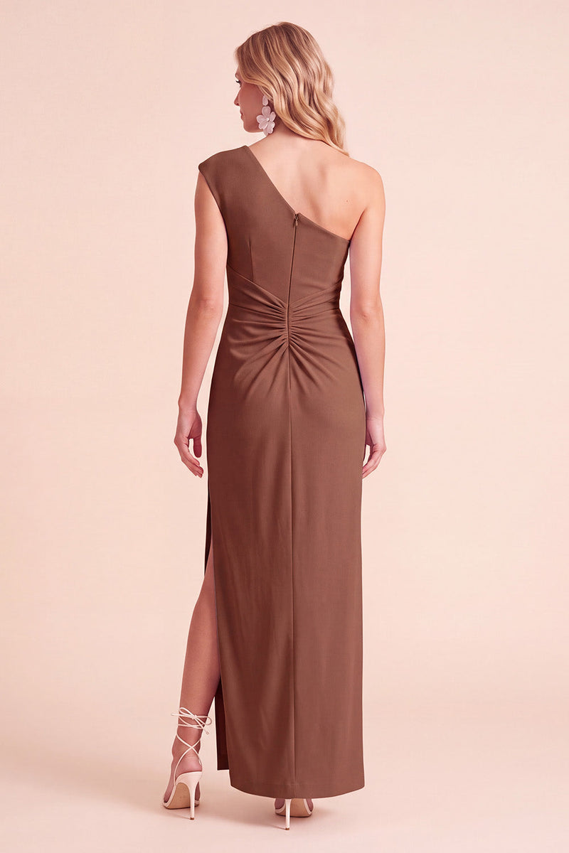 Load image into Gallery viewer, Light Purple Sheath One Shoulder Ruched Long Wedding Guest Dress with Slit