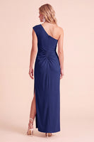 Load image into Gallery viewer, Light Purple Sheath One Shoulder Ruched Long Wedding Guest Dress with Slit