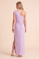 Load image into Gallery viewer, Light Purple Sheath One Shoulder Ruched Long Wedding Guest Dress with Slit