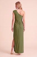 Load image into Gallery viewer, Light Purple Sheath One Shoulder Ruched Long Wedding Guest Dress with Slit