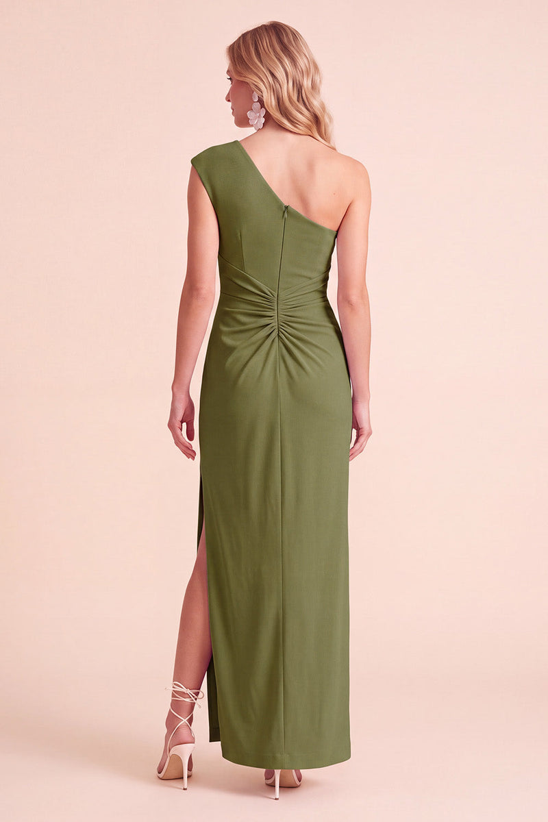 Load image into Gallery viewer, Light Purple Sheath One Shoulder Ruched Long Wedding Guest Dress with Slit