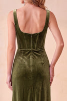 Load image into Gallery viewer, Olive Corset Bodycon Ruched Long Wedding Guest Dress with Pockets