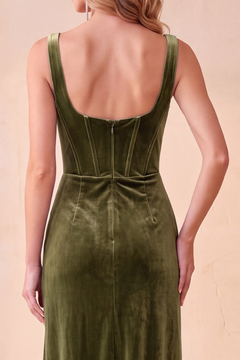 Load image into Gallery viewer, Olive Corset Bodycon Ruched Long Wedding Guest Dress with Pockets