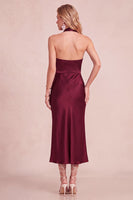 Load image into Gallery viewer, Peacock Green Satin Bodycon Halter Long Wedding Guest Dress with Lace