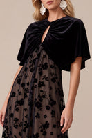 Load image into Gallery viewer, Black A-Line Floral Keyhole Long Wedding Guest Dress with Cape
