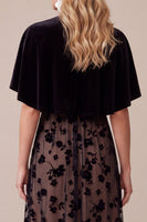 Load image into Gallery viewer, Black A-Line Floral Keyhole Long Wedding Guest Dress with Cape