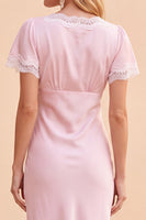 Load image into Gallery viewer, Blush Bodycon V-Neck Flutter Sleeves Long Wedding Guest Dress with Lace