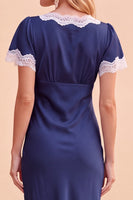 Load image into Gallery viewer, Blush Bodycon V-Neck Flutter Sleeves Long Wedding Guest Dress with Lace