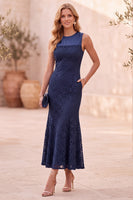 Load image into Gallery viewer, Olive Bodycon Ruffled Lace Long Wedding Guest Dress with Pockets