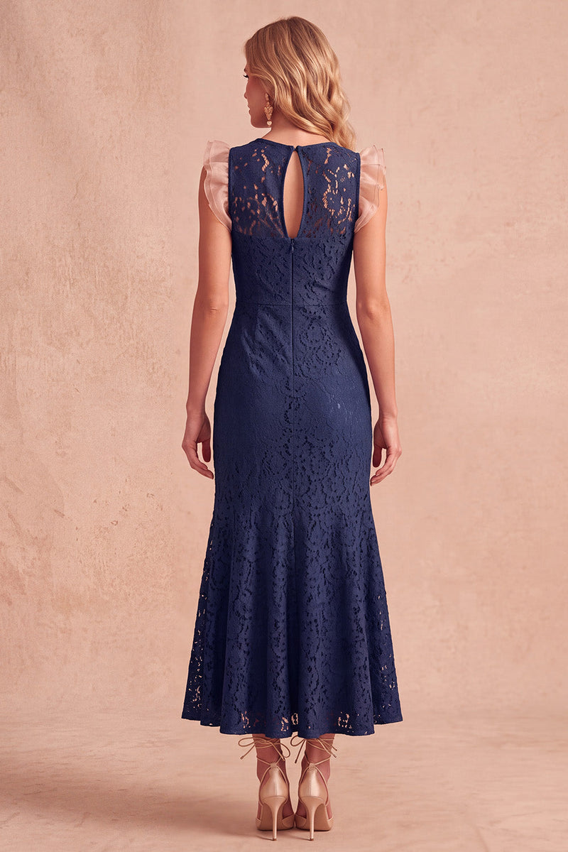 Load image into Gallery viewer, Olive Bodycon Ruffled Lace Long Wedding Guest Dress with Pockets