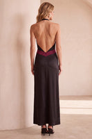 Load image into Gallery viewer, Black and Red Sheath Halter Backless Maxi Wedding Guest Dress