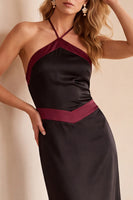 Load image into Gallery viewer, Black and Red Sheath Halter Backless Maxi Wedding Guest Dress