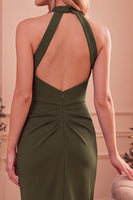 Load image into Gallery viewer, Dark Blue Halter Ruched Keyhole Back Long Wedding Guest Dress with Pockets