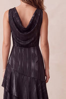 Load image into Gallery viewer, Ruffled Black A Line Cowl Neck High Low Wedding Guest Dress with Pockets