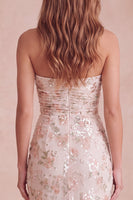 Load image into Gallery viewer, Sparkly Ivory Floral Sheath Ruched Sequin Sweetheart Long Formal Dress