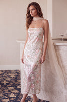 Load image into Gallery viewer, Floral Sparkly Ivory Sequin Sheath Long Formal Dress with Neck Scarf