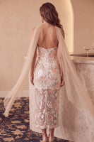 Load image into Gallery viewer, Floral Sparkly Ivory Sequin Sheath Long Formal Dress with Neck Scarf