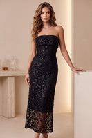 Load image into Gallery viewer, Sparkly Black Sequin Sheath Long Formal Dress with Lace